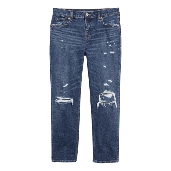 Old Navy Blue Mid-Rise Boyfriend Straight Ripped Jeans Size 16 - Picture 2 of 9